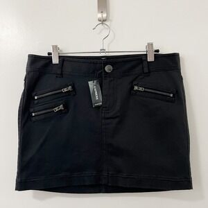 Express Womens Black Moto Mini Skirt Cotton Stretch Zipper Details Size Small